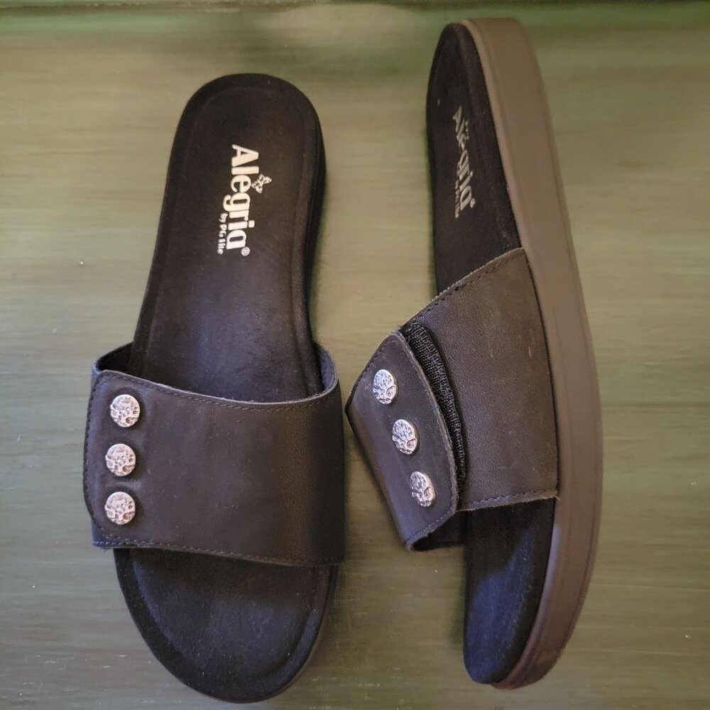 Alegria 40 Slide Sandals LIL 601 Adjustable Strap Black Open Toe Comfort Summer